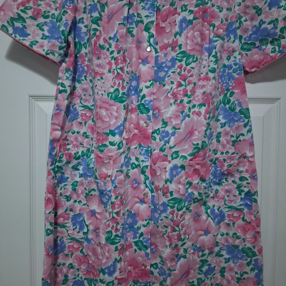 Vintage Nightgown Carriage Court Pink Floral Cotton Blend House Coat House Dress - Picture 5 of 15